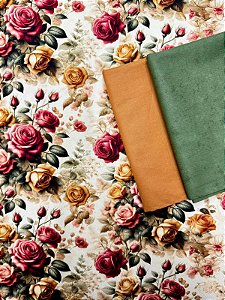 Kit SJ001 Sarja Rosas Fundo Bege Hidrorrepelente