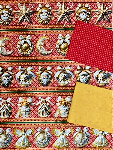 Kit BR359 Barrado Bolas de Natal - Fundo Vermelho