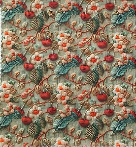 TC180 Tricoline Cereja e Flores