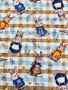 TC191- Tricoline Coelhos e Ramos Xadrez