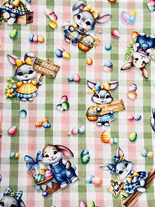 TC192-Tricoline Coelhos e Ovos Xadrez