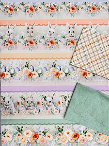 Kit BR390 Barrado Páscoa Floral Aquarela Coelhos