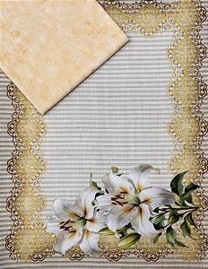 Kit Jogo Americano em Sarja Lírios (4 peças) + 1 faixa de barrado