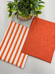 Kit Tricoline Estampada Listrado Smart Laranja + efeito linho Laranja + manta