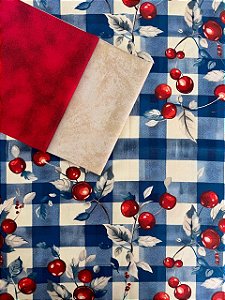 Kit TC213 Tricoline Cerejas Fundo Xadrez