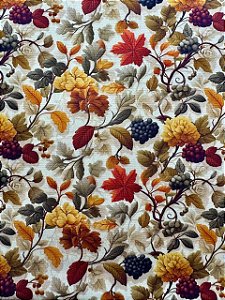 TC218 Tricoline Floral e Uvas fundo Bege