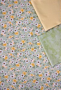Kit TC221 Tricoline Floral Delicado Fundo Verde