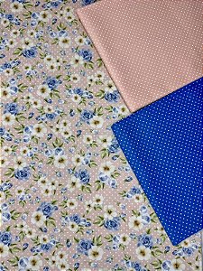 Kit TC222 Tricoline Floral Delicado Fundo Rosa