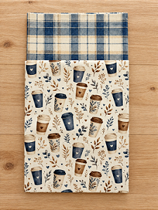 F08 - Kit TC345 Tricoline Coleção Blue Coffee Copos de Café