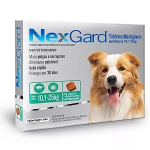 Antipulgas e Carrapatos Merial NexGard 68 mg para Cães de 10,1 a 25 kg - 3 Tabletes