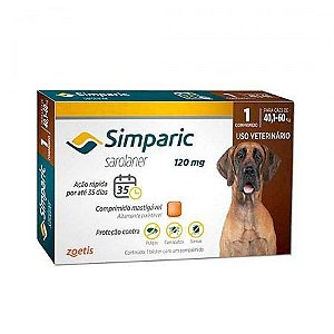 Antipulgas Zoetis Simparic 120 mg para Cães 40 a 60 kg – 1 Comprimido