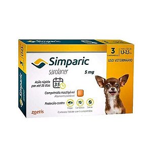 Antipulgas Zoetis Simparic 5 mg para Cães 1,3 a 2,5 kg – 3 Comprimidos