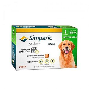 Antipulgas Zoetis Simparic 80 mg para Cães 20,1 a 40 kg – 1 Comprimido