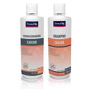 Kit Shampoo + Condicionador Pet Derma Dog Caviar 500ml Argila Quinoa Ozônio