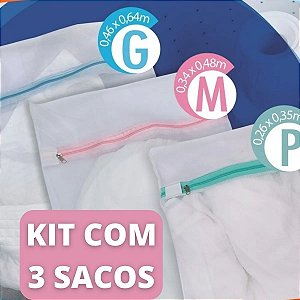 Kit 3 Saquinhos Com Ziper Lavar Roupa Delicada P/m/g