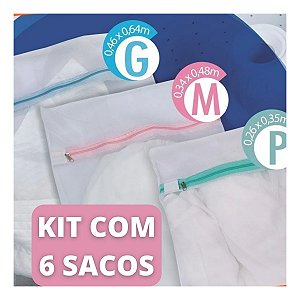 Kit 6 Saquinhos Com Ziper Lavar Roupa Delicada P/m/g