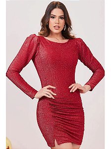 Vestido Curto De Lurex Com Manga Princesa