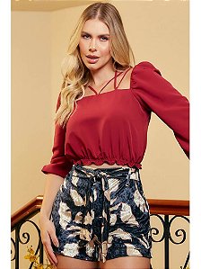 Conjunto De Cropped Com Decote Quadrado E Short