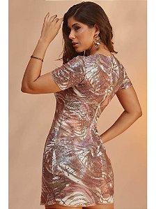 Vestido Tubinho Em Paete Com Vieses De Tule