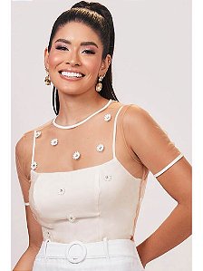 Blusa Semi Cropped Com Aplicacoes E Corselet