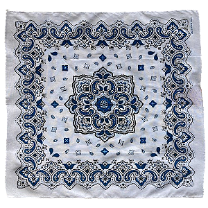 Bandana Branca Arabesco Fundo Azul Bic