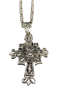 Colar Cruz com Cabeça de Tigre - Aço Inoxidável
