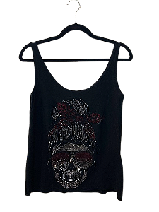 Regata Feminina com Caveira de Laço em Pedraria