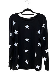 Blusa Feminina com Estrelas Brancas – Manga Longa.
