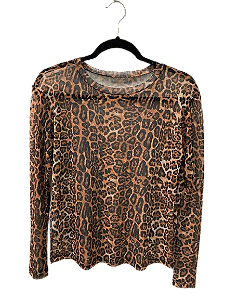 Blusa Feminina de Manga Longa em Tule com Estampa Animal Print (Onça).