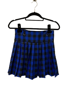 Saia Plissada Xadrez Azul e Preta