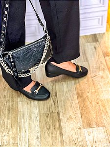 Sapato Modare com Salto Anabela Fivela Preto