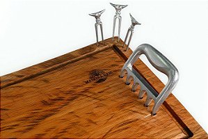 Tábua Mestre Churrasqueiro Rústica com Garfo Tridente, Garra de Urso