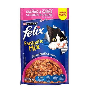 Ração Úmida para Gatos Purina Felix Fantastic Mix Sabor Salmão e Carne - 85g