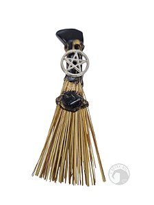 Mini Vassoura com Turmalina e Pentagrama