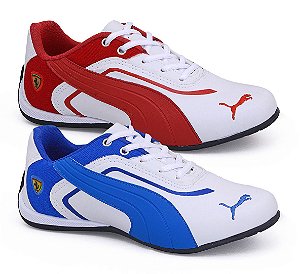 Kit 2 Tênis Puma Ferrari New Branco Azul e Branco Vermelho - Bozzo Shoes