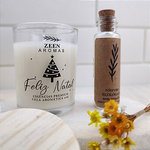 Kit de Natal Vela Aromática 50g, Fósforo, Flores, Caixa Presente