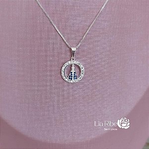 Colar Nossa senhora com zircônia azul