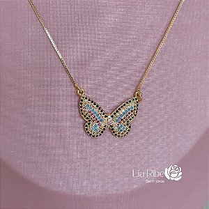 Colar Borboleta com zircônias coloridas