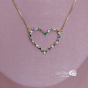 Colar Coração com zircônias coloridas