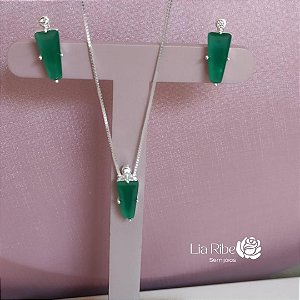 Conjunto zircônia verde - Prata