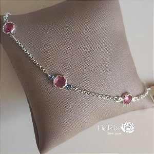 Pulseira zircônia rosa - Dourado