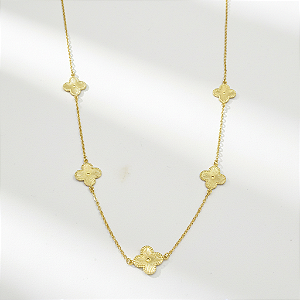 Colar Trevo Ouro Longo