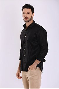 CAMISA PURO LINHO PRETA MANGA LONGA