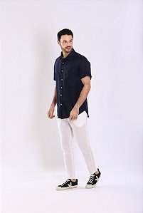 CAMISA TRADICIONAL PURO LINHO AZUL MARINHO