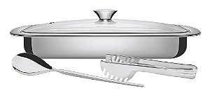 Kit Assar e Servir Cosmos em Aço Inox com Tampa de Vidro 3 Peças Tramontina