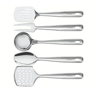 Jogo de Utensílios com Suporte de Parede Extrata em Aço Inox 5 Peças Tramontina