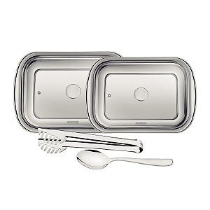 Kit para Assar e Servir  em Aço Inox Cosmos com Tampa de Vidro 4 Peças Tramontina