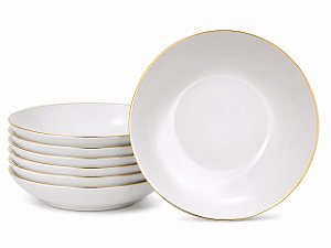 Jogo de Pratos Fundo Anna 12 peças em Porcelana com filete de ouro 22cm Tramontina