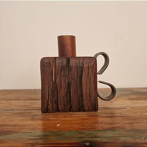 Porta Velas Castiçal Rústico Em Madeira Demolição P