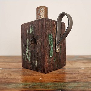 Castiçal Porta Velas Rústico Em Madeira Demolição M